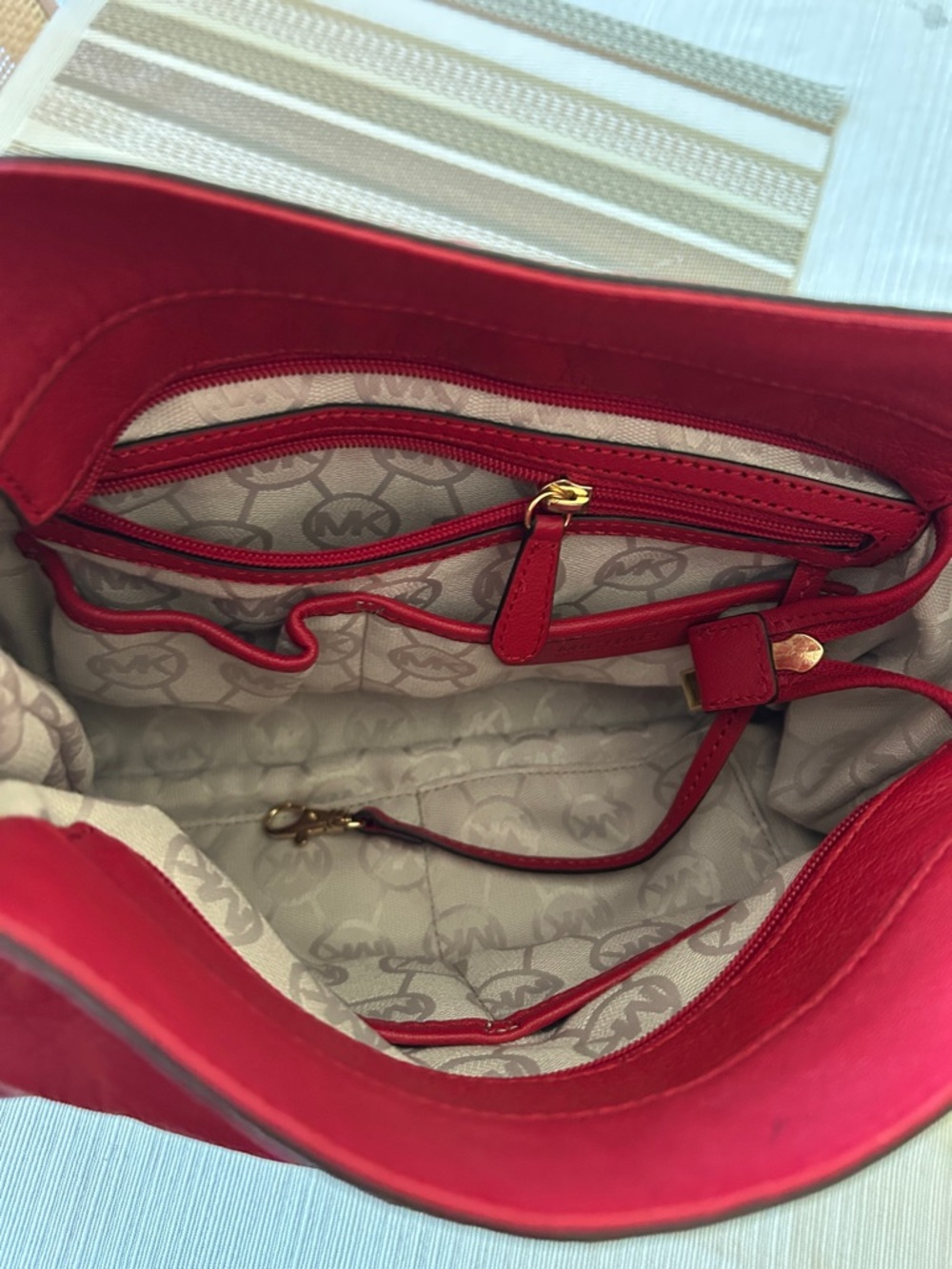Michael Kors Braided-Handle Red Leather Shoulder Bag with Gold Hardware - Picture 8 of 9